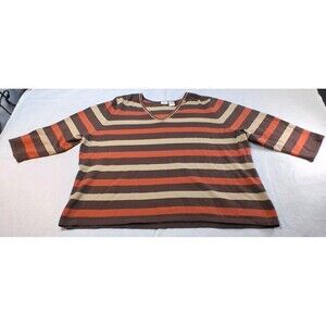 LEE Vintage Retro Style Striped V-Neck Knit Sweater Size 2X Earthy Grandmacore